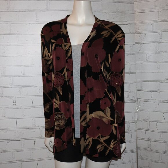 🖤💜🧶 Black & Deep Purple Cardigan by Slinki Retro (Size M) - Picture 1 of 6